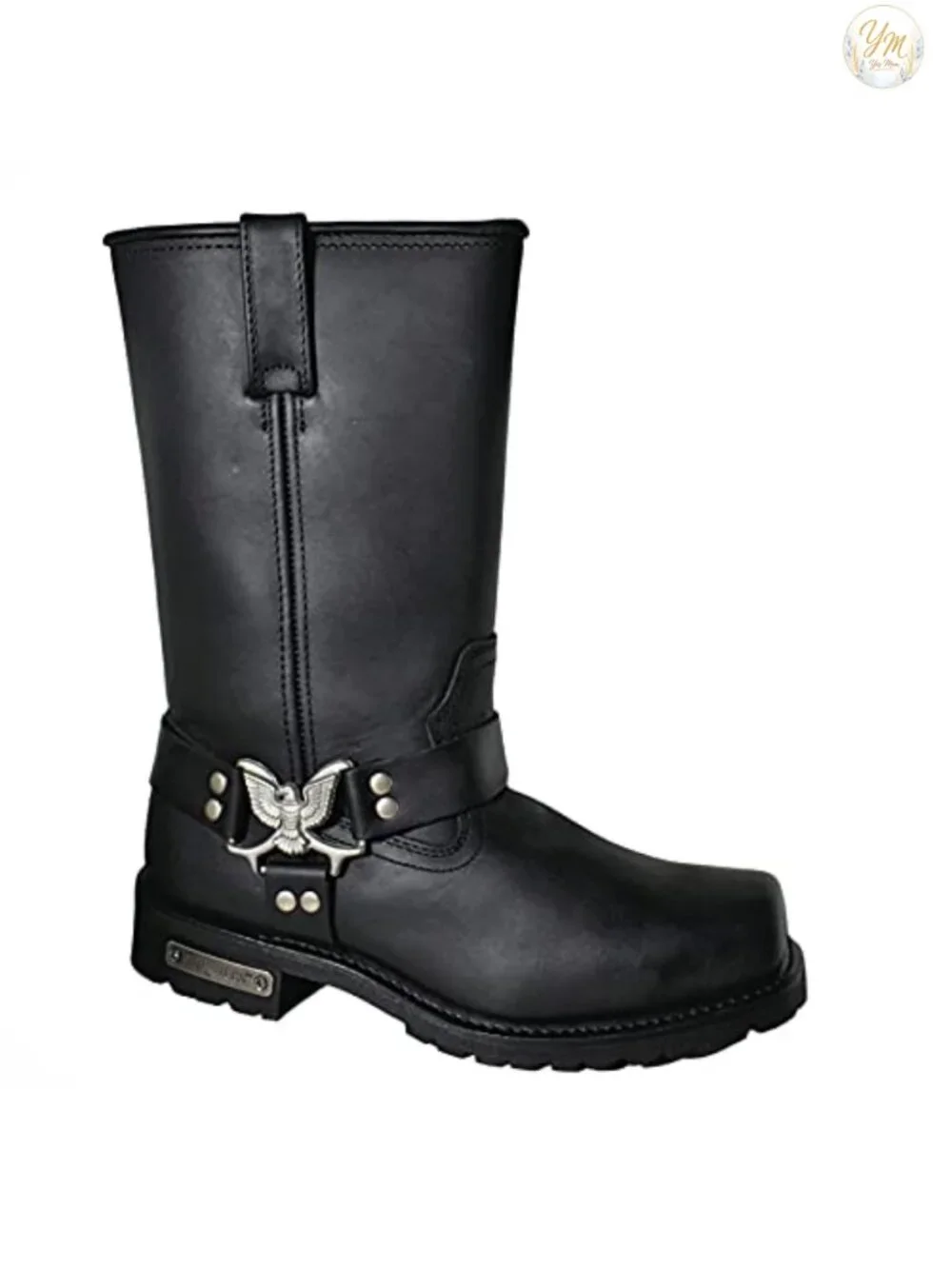 Full Grain Leather Men's Motorcycle Boots with Square Toe & Side Zipper